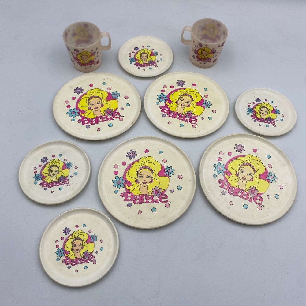 Vintage Barbie Chilton Toys Tea Set Plates Mugs 10pc Lot Aluminum Specialty USA